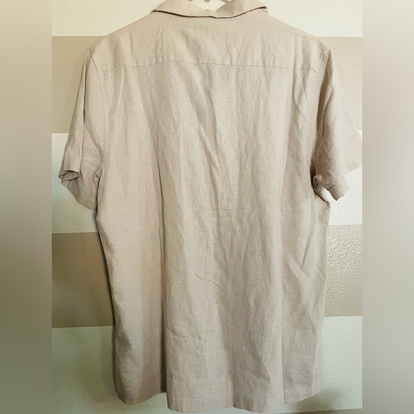 Magaschoni Men's Beige European Linen Blend Casual Button Down Shirt - Picture 8 of 9